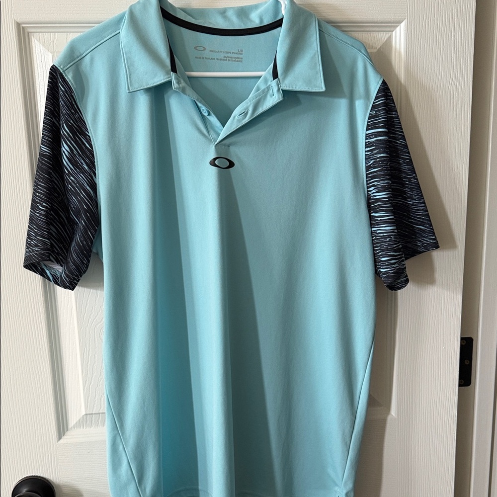 Oakley Light Blue Polo with Black Sleeves